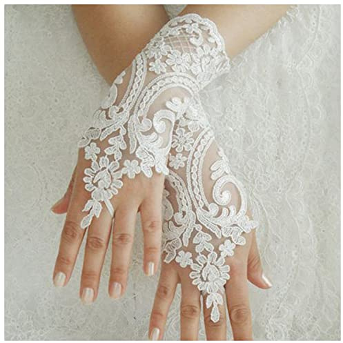 ULPUDFAO Handschuhe Kurze Hochzeit Handschuhe Elfenbein Weißer schwarzer Brauthandschuhe Mädchen Party Fingerlose Spitze Handschuh Damen Blume Guantes Hochzeit Zubehör Damenhandschuhe(Ivory)
