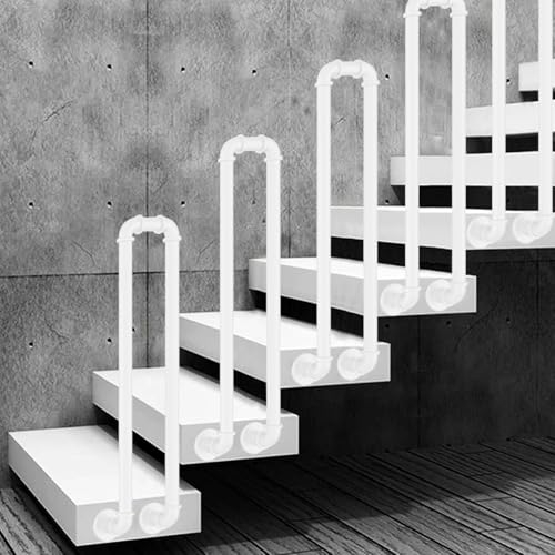 Hamankim Handlauf für 1–3 Stufen für Treppen im Innen- und Außenbereich, rutschfestes Geländer aus Schmiedeeisen für den Flur im Gartenloft - weißes U-förmiges Geländer(50cm)