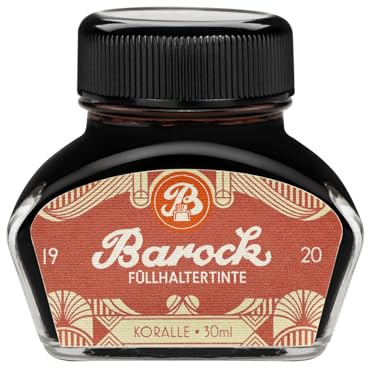 Barock 1920 Füllhaltertinte Koralle, Rot, 30 ml | Rote Farbstofftinte im 30-ml-Tintenglas, kräftig und intensiv für Füllfederhalter, Glasfedern und Tintenroller