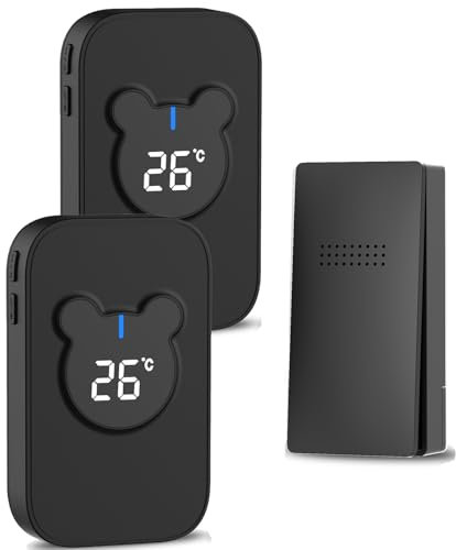 Sonnette sans Fil, SiegenPro 150m Sonnette de Porte IP65 Étanche Carillon Electronique, Kit de Carillon et 38 Mélodies au 3 Niveau Volume pour Maison, Bureau, Hôtel (Noir 1+2)