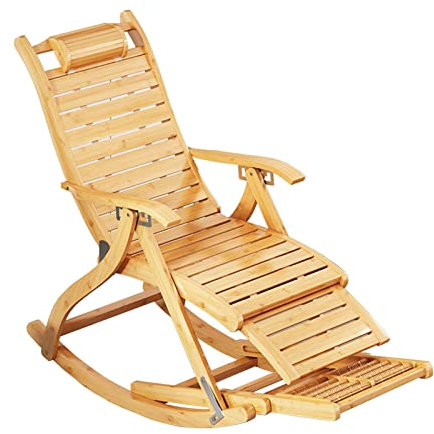 JKJZSALJ Chaise à Bascule Pliante d'extérieur en Bambou Chaises Longues de Jardin/chaises Longues Fauteuil de Sieste récréatif avec Repose-Pieds rétractable pour Le Massage des
