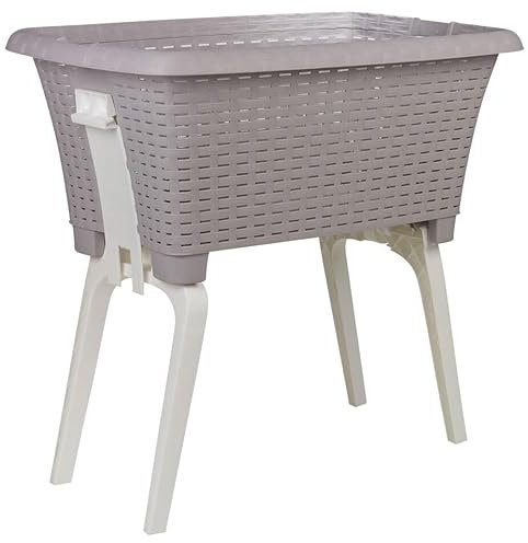 URBNLIVING Large Foldable Laundry Basket with Collapsible Legs - Durable Recycled Plastic, Ergonomic Height, Space-Saving & Stackable Washing Storage Bin for Clothes - Grey