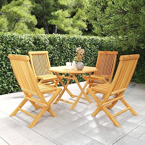 KLYEON 5-TLG. Garten-Essgruppe Massivholz Teak,Klappbare GartenEssgruppe aus Teakholz – für Outdoor, Camping und Picknick Gartenmöbel
