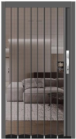Porta a Soffietto da Interno Porta Pieghevole con Serratura Grigia con Telaio in Alluminio e Rete, Porte Scorrevoli Senza Foratura per Dispensa Soggiorno, Porta Divisoria Magnetica per la Privacy(23x8