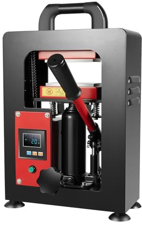 HSSMEUR Presse à Chaud hydraulique, Presse à Chaud Manuelle Portable de 10 tonnes, Presse-Agrumes à Deux plaques de 2,4 « x 4,7 » (Red)