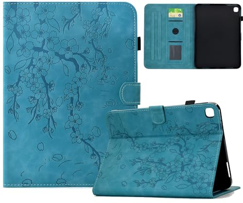 Coque pour iPad 9e/8e/7e génération (2021/2020/2019) 10.2 Pouces, Fleurs de Cerisier Rétro Case Étui Housse de Protection avec Support, Anti-Chocs, Fin - Bleu Clair