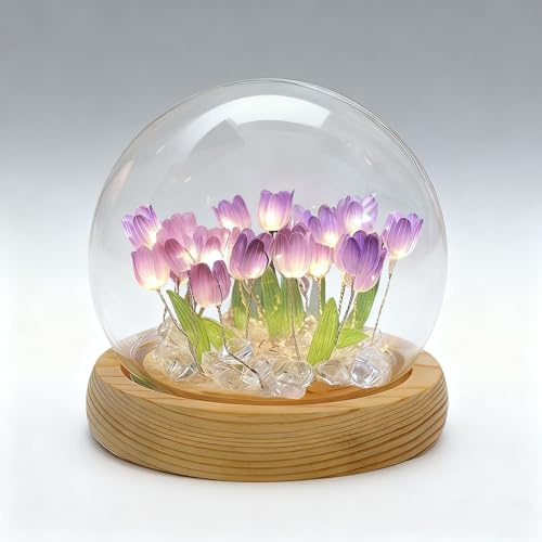 ANBET 16 Tulpen Nachtlampe, Violett KüNstliche Tulpen Blumen Lampe, Schlafzimmer Bücherrega Deko Lampe Geschenk für Frauen-Batterien Nicht im Lieferumfang Enthalten
