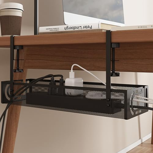 Kongming Kabelmanagement Schreibtisch, Kabelkanal Schreibtisch, Kabelkorb zum Verwalten von Kabeln und Steckdosenleisten, Schreibtisch Zubehör, Kabel Organizer für Büro, Heimbüro (Schwarz)
