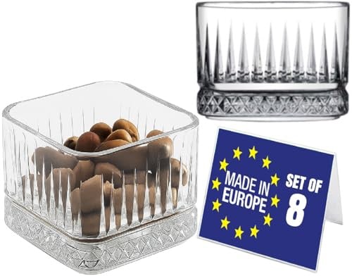 Premium Quadratische Dessertschalen Glas 8er Set, 235ml BLEI FREI, Stabelbare Glasschalen, Dessertbecher, Puddingschalen, Dessert Schalen Glas, Obst Servierschalen, Soßenschalen, Glass Dessert Bowls