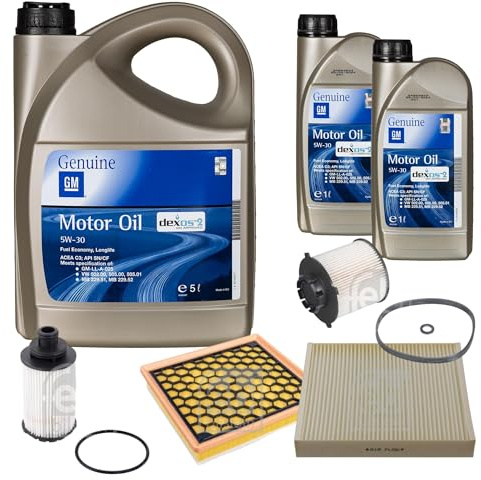 EISENFELS Inspektionspaket enthält 7 Liter Motoröl GM 5W-30 Ölfilter Luftfilter Innenraumfilter Kraftstofffilter kompatibel mit Insignia A Country Tourer G09 2.0 CDTi