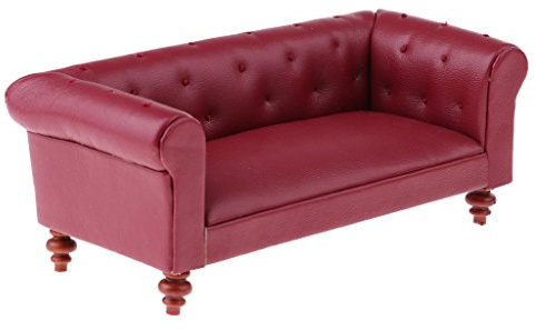 1/12 Puppenhaus Möbel Leder Lange Sofa Couch Miniatur Zubehör Rot