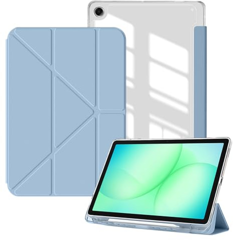 ToVioc 8.7 Funda para Samsung Galaxy Tab A11 2025/A9 2023 - Azul | Cuero PU Soporte + Parte Trasera Transparente (TPU & PC), Case 4 Ángulos de Inclinación Capa para Samsung Galaxy Tab A11/A9