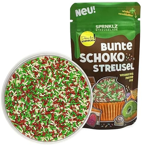 Streuselade Weihnachtsfreude Mix | Bunte Schokostreusel | Softe & super leckere Streusel für Kuchen, Cupcakes & Kekse | essbare Streudeko mit Schokolade zum Dekorieren | Keine harten Zuckerstreusel