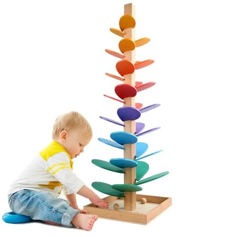 Holz-Kugelbahn Klangbaum Lernspielzeug für Kinder, Musikbaumspielzeug, klangbaum Holz, Montessori Spielzeug Ab 3 Jahre mit 10 Regenbogenbälle, 6 Bunte Ebenen Für Mädchen Junge