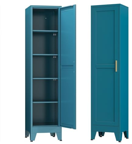 Mehrzweckschrank 40 cm breit, küchenschrank mit 1 Tür, Verstellbarer 5-Stufiger Metallschrank, Vorratsschrank, Allzweckschrank, Schrank Schmal für Küche, Esszimmer, Wohnzimmer und Badezimmer-Blau-C