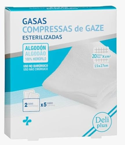 Sterile Cotton Gauze Compress Pads, 100% Hydrophilic Cotton, Non-Surgical Use, Pack of 5