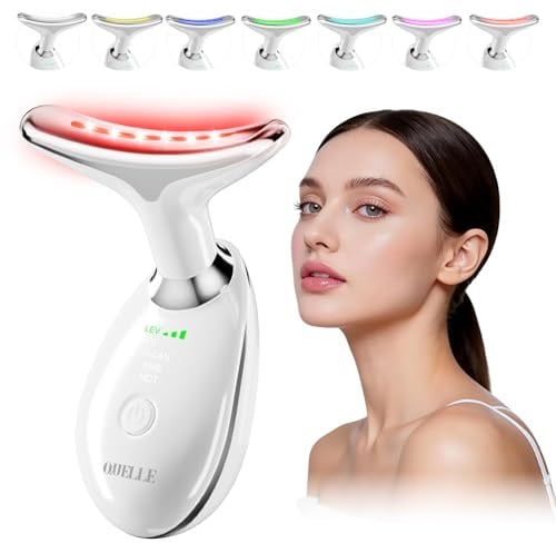 QUELLE Massaggiatore Viso Antirughe Elettrico, Massaggiatore Viso Lifting con 7 Colori LED, EMS Gua Sha per Massaggio Viso con 3 Modalità e Calore 45°C, Dispositivo di Bellezza per Viso e Collo
