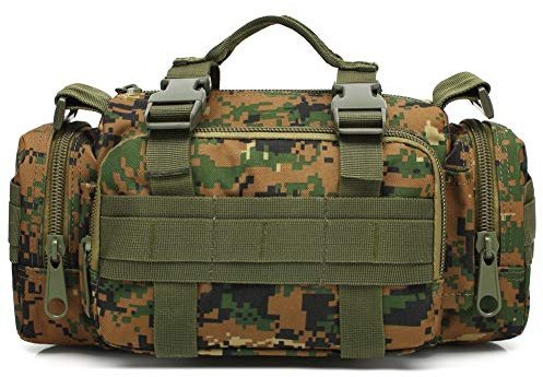 Wedo 3P Military Duffel Taille Tasche, Molle-Fahrrad/Motorrad Wasserdicht Fanny Packungen Kamera Tasche Camo EDC Utility Pouch Crossbody mit Schulterriemen Hand Tragen, Herren, Jungle Digital Camo