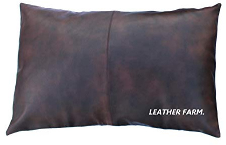 LEATHER FARM Dicker Echtleder-Kissenbezug, Braun (zweifarbig), dekorativ für Couchkissen, Braun (zweifarbig), Leder-Kissenbezug, einfarbig, 30,5 x 50,8 cm