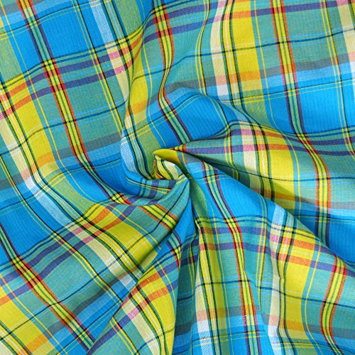 Véritable Tissu madras 100% coton oeko tex - 2 coloris au choix - Vendu par coupons - Très belle qualité. (1m x 1m60, Turquoise)