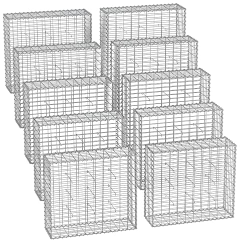 SONGMICS Gabion pour Pierre, Cage en Métal, Panier à Pierre, Maille 5 x 10 cm, Galvanisé, Mur, Paterre, Décoration de Jardin, 100 x 90 x 30 cm, Lot de 10, Argent GGB093V1