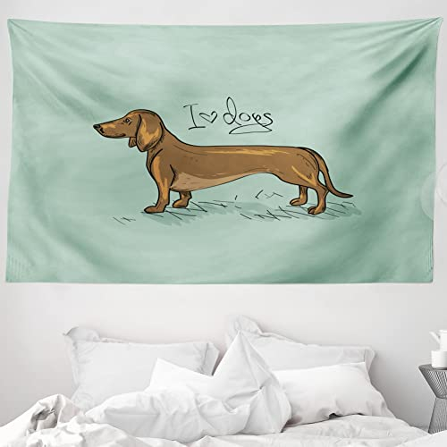 ABAKUHAUS Dackel Wandteppich und Tagesdecke, Detaillierte Welpen-Entwurf aus Weiches Mikrofaser Stoff Waschbar ohne Verblassen Digitaldruck, 230 x 140 cm, Türkis Anthrazit grau Kakao