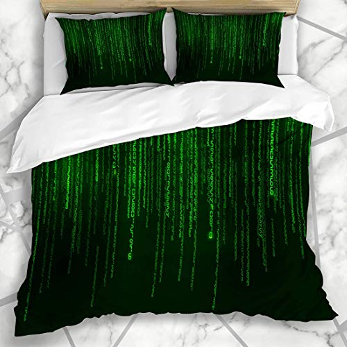 NOLYXICI Bettwäsche - Bettwäscheset Fallende Zufallszahlen des Matrix-Grün-Codes Bewegungs-Zusammenfassungs-Daten-Digital-Hexen-binäres Schwarzes decodiert Mikrofaser weich dreiteilig135*200