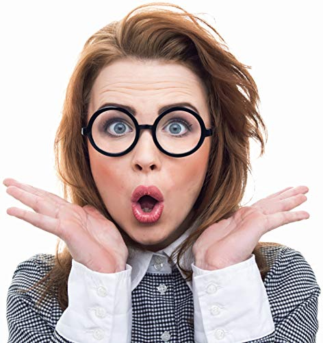 Hipsterbrille | Nerdbrille | Streberbrille | Nerd Brille | Streber Brille Rund Schwarz mit klaren Gläsern als perfektes Accessoire für Damen & Herren zum Karneval/Fasching oder Festival
