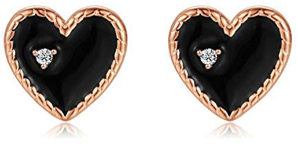 Qings Rose Gold Black Heart Stud Earrings 925 Sterling Silver Exquisite Sparkling Star Cubic Zircon as Birthday Gift for Women and Girls