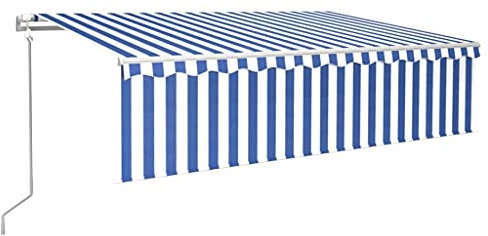 vidaXL Markise Automatisch mit Jalousie LED Windsensor Gelenkarmmarkise Sonnenmarkise Balkonmarkise Sonnenschutz Garten Terrasse Balkon 6x3m Blau Weiß