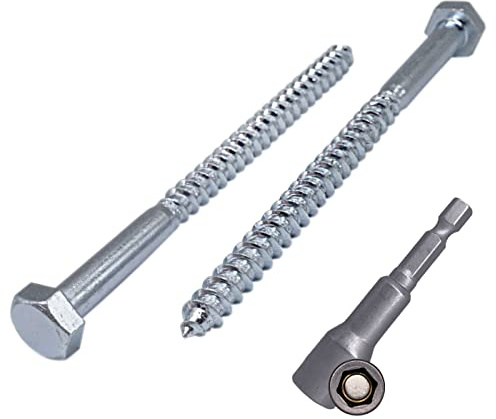 Marcopol (Pack of 10 pcs) DIN 571 Zinc Plated Steel Hexagon Wood Screws M8 x 180 mm, Coach Screws, Hex Screw, Lag Bolts, Hex Head (10, M8 x 180 mm), Silver