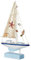 Cepewa Segelboot LED auf Sockel zum Aufstellen │ blau weiß Natur H41cm 30LEDs warmweiß Maritime Dekoration │ Segelschiff Holzboot (1 x LED Segelboot H41cm)