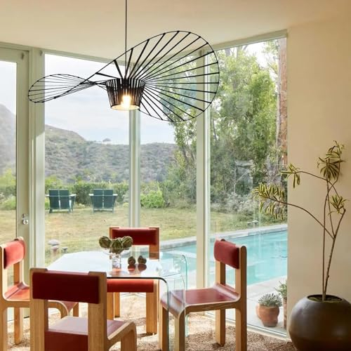 Vintage Hängeleuchte Wohnzimmer LED Vertigo Pendelleuchte (Licht Höhenverstellbar) Fiberglas/PU Hut Lichter E27 Kronleuchter für Restaurant Schatten Modern Schwarz Hängelampe