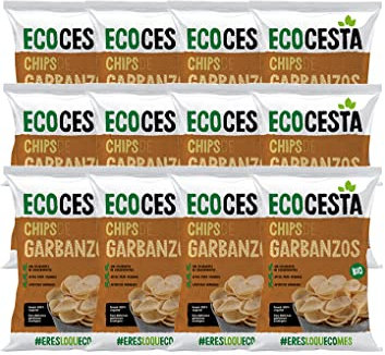 Ecocesta - Pack de 12 Bolsas de Chips de Garbanzo Ecológicas de 80 g - Sin Azúcar Añadido - Apto para Veganos - Pruébalo como Topping en Ensaladas y otras Recetas - Aperitivo Horneado