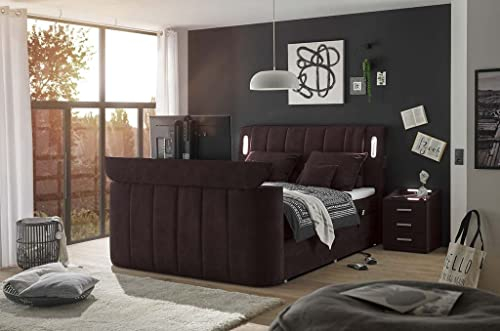 Froschkönig24 Dallas Boxspringbett Bett 180x200 cm, inkl. Motor & motorisierter TV-Halterung Lila, Ausführung:Variante 2