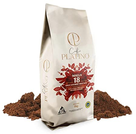Café Platino - Café Molido de Colombia Supremo Tostado 1Kg - 100% Arábica - Malla +18 High Gourmet Selection