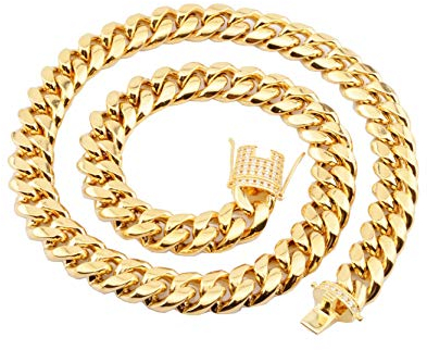 Whoiy Panzerkette Edelstahl für Herren, Gold Männer Kette Breit 16MM Glänzend Ketten Freundschaftsketten Halskette