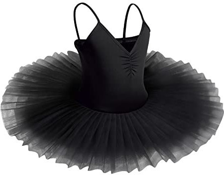IBAKOM Girls Swan Lake Ballet Dance Tutu Dress V Neck Camisole Leotard Dancewear Ballerina Dancing Costume Gymnastic Spaghetti Strap Sleeveless Dance Outfit Black 13-14 Years