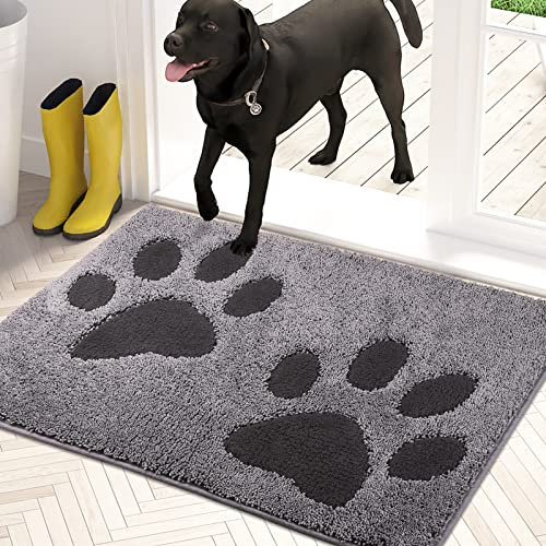 PURRUGS Dirt Trapper Door Mat 24 x 35.5, Non-Skid/Slip Machine Washable Microfiber Entryway Rug, Dog Doormat, Super Absorbent Welcome Mat for Muddy Wet Shoes and Paws, Grey