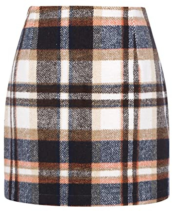 Mini jupe à carreaux pour femme, taille haute, coupe trapèze, moulante, jupes d'automne, marron, Taille M