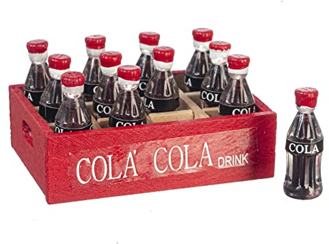 Melody Jane Puppenhaus Cola Flaschen in roter Tablett, Kiste, Miniaturladen, Ladenzubehör, 1:12