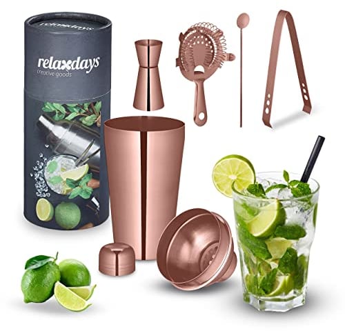 Relaxdays Set avec Shaker à Cocktails, INOX, kit Bar composé de 5 pièces, 500 ML, Accessoires pour Maison, Bronze