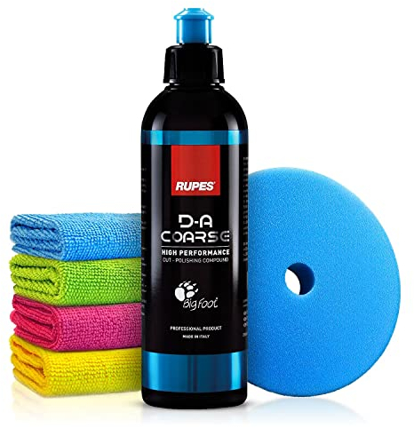 Rupes D-A Coarse Schleifpaste (250ml) Autopolitur Set - Schleifpolitur für starke Defektkorrekturen am Autolack - Für Exzenter oder Rotation - Auto polieren, Politur, Heavy Cut | 6-teilig