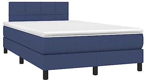 vidaXL Boxspringbett mit Matratze LED Bettgestell Doppelbett Bett Polsterbett Hotelbett Lattenrost Bettrahmen Schlafzimmerbett Blau 120x200cm Stoff