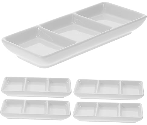 BESTonZON Lot de 5 mini assiettes à 3 grilles - Petits bols en verre - Soucoupes à ketchup - Bol à sauce - En céramique