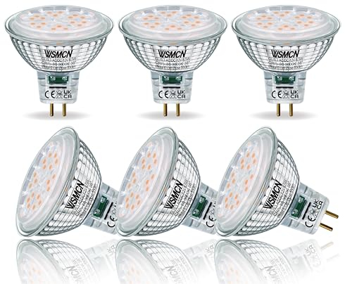 WSMCN GU5.3 MR16 LED Warmweiß 12V Lampe, 6.5W Ersetzt 50W Halogen Leuchtmittel, 3000K 610Lm Reflektorlampe, AC/DC 12Volt Flimmerfrei Strahler, 38°Abstrahlwinkel Spot, Nicht Dimmbar Birnen, 6 Stücke