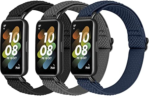 TumpCez 3 Stück Elastisch Nylon Armband Kompatibel mit Huawei Band 7 Armband, Verstellbarer Sport Ersatzarmband Armbänder Uhrenarmband für Huawei Band 7 Damen Herren