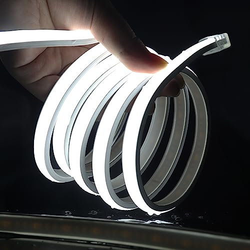 KISUFU 220V Flessibile Striscia LED COB con interruttore,IP65 impermeabile,Alta luminosità 288 LED/m,Luminoso Nastri LED per armadio cucina casa fai da te camera da letto interni (1m, Bianco)