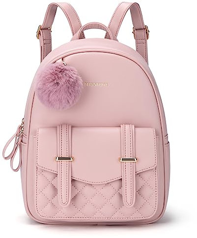 Missnine Petit Sac à Dos Femme Elegante Mini Sacs Portés Dos en Cuir PU avec Pompom Mignon pour Loisir Ville, Rose
