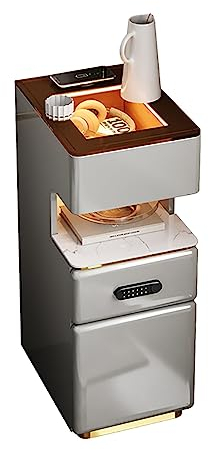 Nightstand with Fingerprint Lock Drawer,Smart Nightstand Bedside Table for Bedroom,White Bedside Table,Nightstand with Wireless Charging Station,for Bedroom and Living Room ( Color : Beige , Size : 50